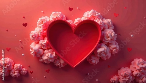 Floating red paper heart inside a dialogue cloud , love note, icon, abstract
