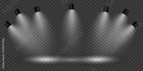 Magic stage lighting effect. Spotlight light effect. On a transparent background.