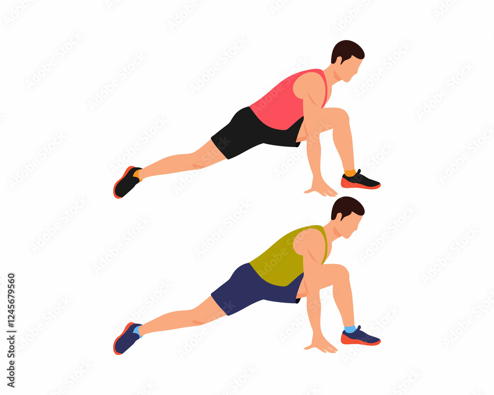 Two men demonstrating a hamstring stretch exercise. Two men demonstrating a hamstring stretch exercise.