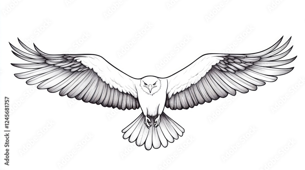 Obraz premium Majestic hawk in flight showcasing its detailed feathers against a plain background