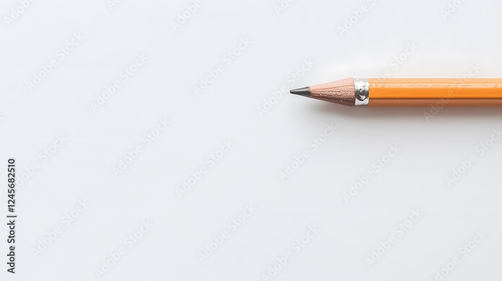 5. A wooden pencil with an eraser lying flat on a white background 5. A wooden pencil with an eraser lying flat on a white background