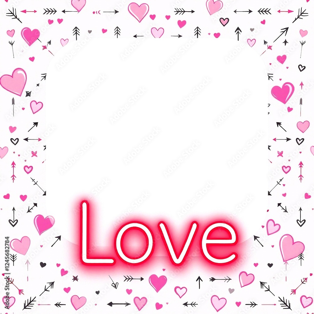 Heart Frame with Arrows and Neon Lettering 