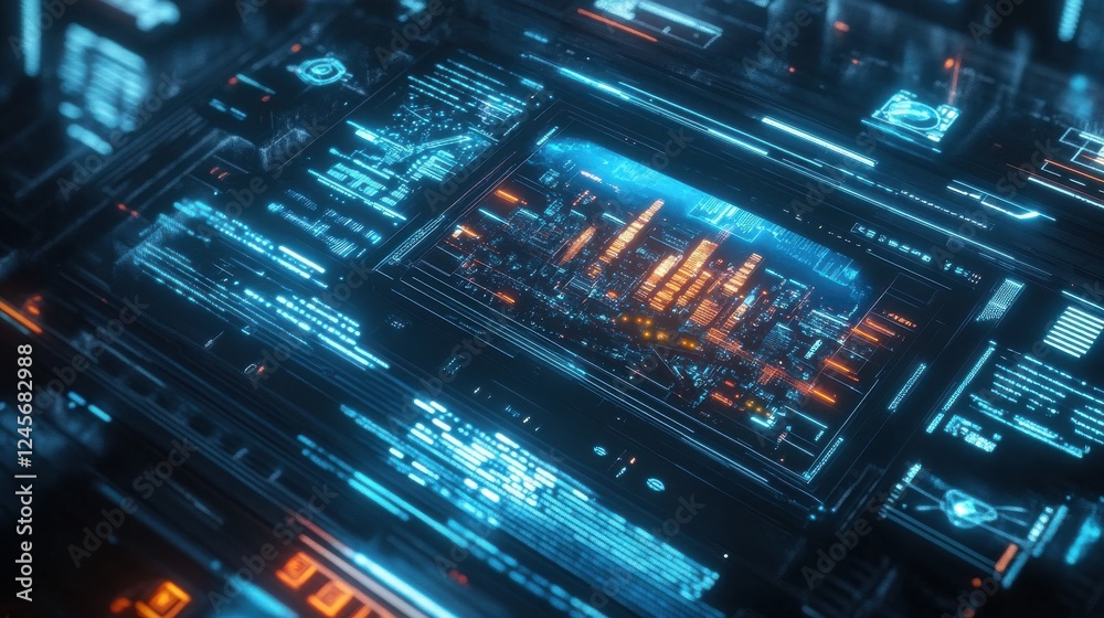 Futuristic Digital Interface with City Skyline Visualization Futuristic Digital Interface with City Skyline Visualization
