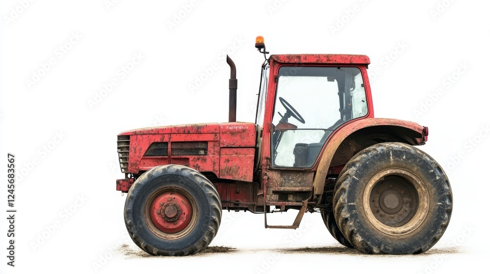 Naklejka premium Vintage Red Tractor Profile View