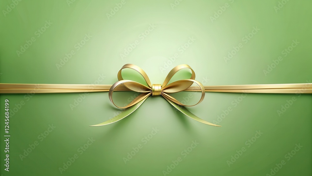 Elegant golden ribbon bow on a pale green background, perfect for celebratory announcements or festive designs. Elegant golden ribbon bow on a pale green background, perfect for celebratory announcements or festive designs.