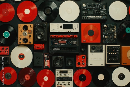 Vintage Music Equipment and Vinyl Records Display