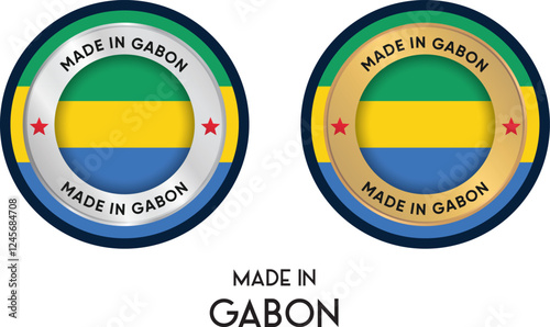 Made in Gabon. Premium labels, stickers, pointer, badge and symbol of Gabon flag icon. Collection vector illustration