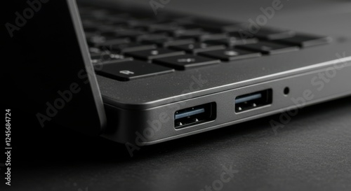 Wallpaper Mural Close-up of a modern laptop's USB ports on a sleek surface, highlighting technology design Torontodigital.ca