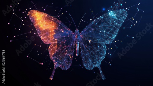 Abstract polygonal butterfly with glowing wings.