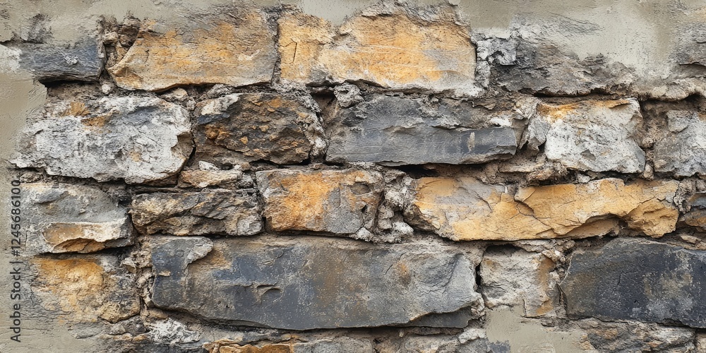 Ancient stone wall background in gray and brown hues showcasing textured layers and unique characteristics with rugged appeal and historic charm Ancient stone wall background in gray and brown hues showcasing textured layers and unique characteristics with rugged appeal and historic charm