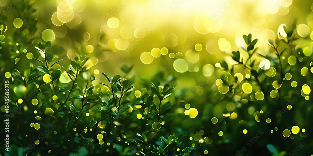 Bright green bokeh effect with soft-focus greenery and sparkling golden highlights in the background creating an enchanting natural ambiance. Bright green bokeh effect with soft-focus greenery and sparkling golden highlights in the background creating an enchanting natural ambiance.