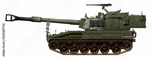 Concept of a 155mm self-propelled gun based on an extended FV-433 Abbot chassis with one pair of rollers and a turret from the M109A6 self-propelled gun