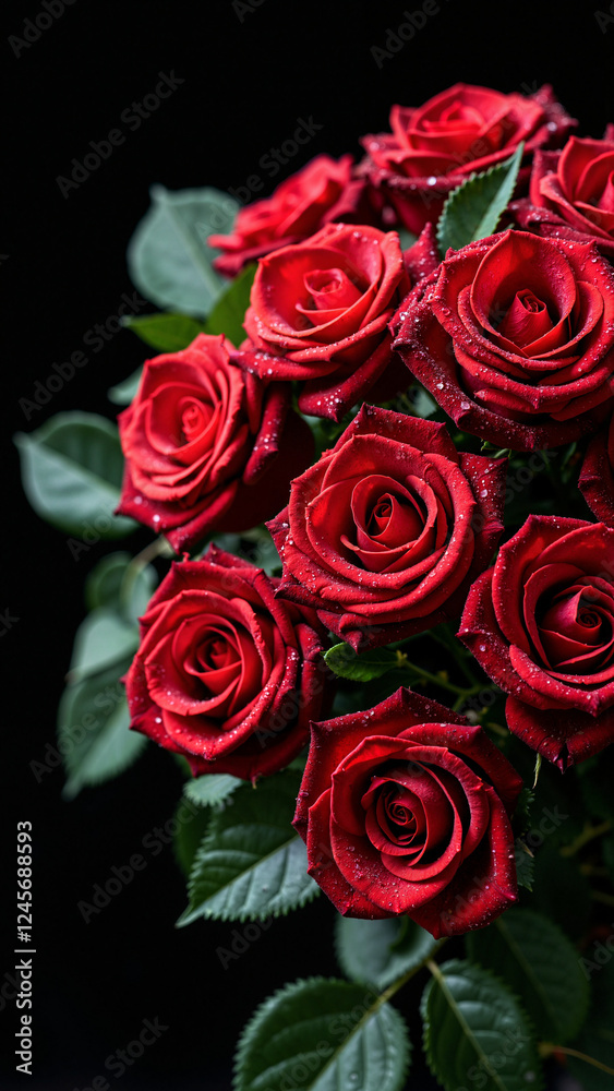 Passionate Red Roses Bouquet on Black: Perfect for Valentine's Day Ads, Wedding Invitations, and Romantic Promotions Passionate Red Roses Bouquet on Black: Perfect for Valentine's Day Ads, Wedding Invitations, and Romantic Promotions