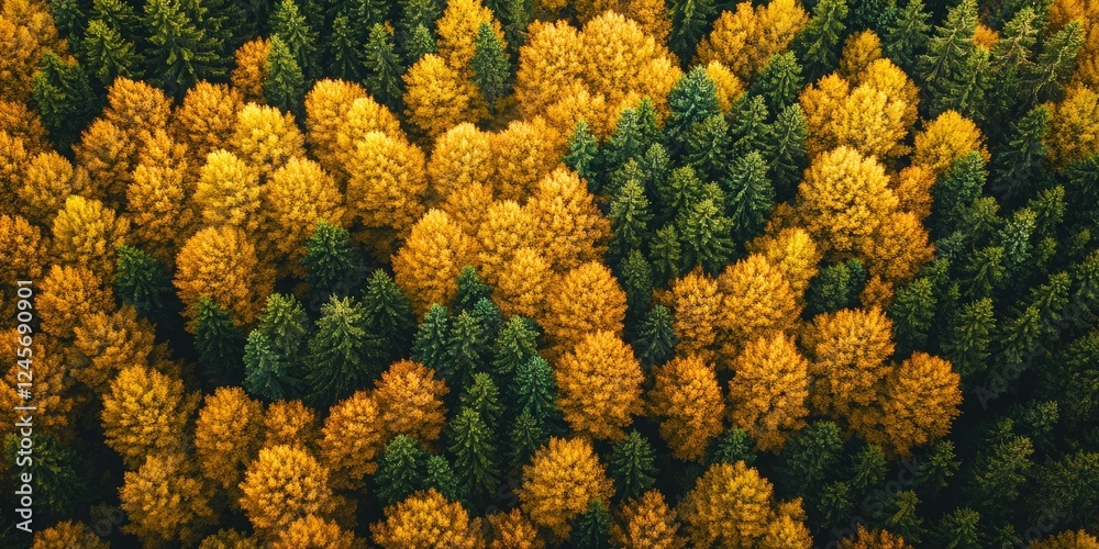 Aerial view showcasing a vibrant yellow autumn forest interspersed with deep green trees illustrating nature's beauty in a rural landscape Aerial view showcasing a vibrant yellow autumn forest interspersed with deep green trees illustrating nature's beauty in a rural landscape
