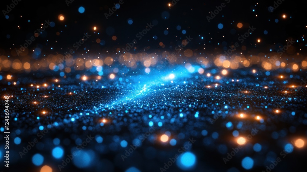 Obraz premium Blue energy streak, particle background, cosmic dust, dark space, digital art