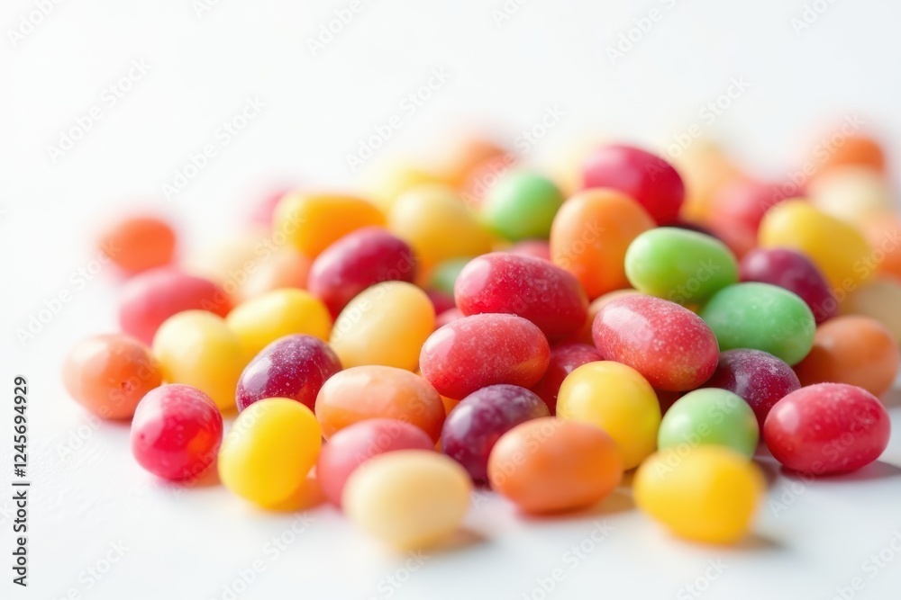 Bright jelly bean mix against pure white backdrop , macro, closeup, jellybean mix
