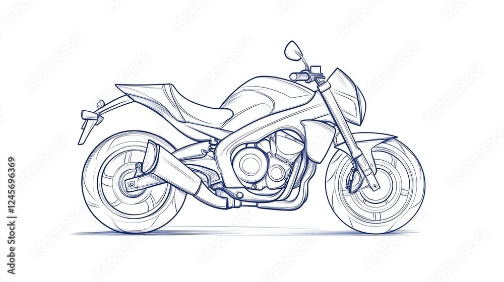 Obraz premium Detailed line drawing of a modern motorcycle showcasing sleek design and engineering features