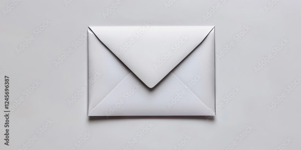 White envelope placed centrally on a light gray background showcasing its pointed flap and clean lines, ideal for stationery or mailing concepts. White envelope placed centrally on a light gray background showcasing its pointed flap and clean lines, ideal for stationery or mailing concepts.