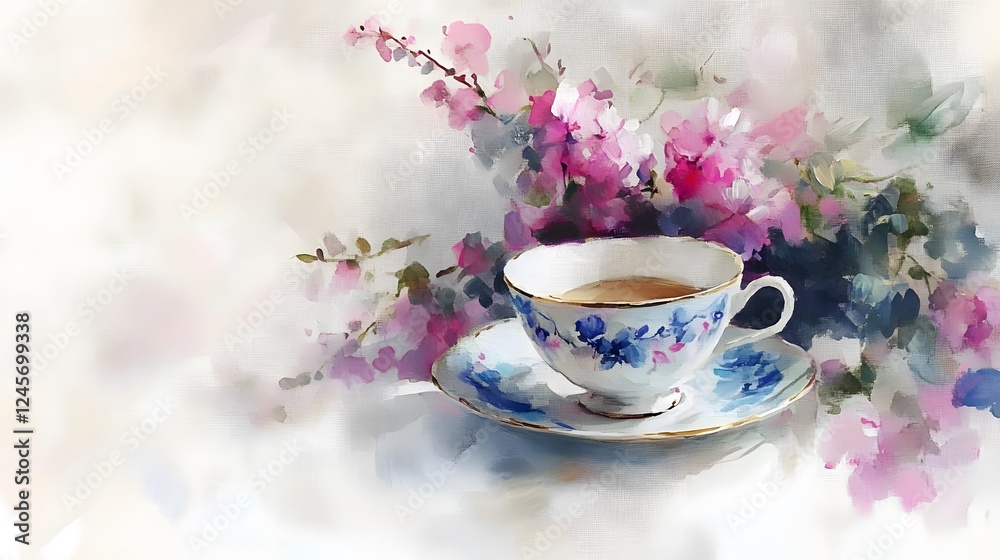 Fototapeta premium 55. A delicate porcelain tea cup on a white background