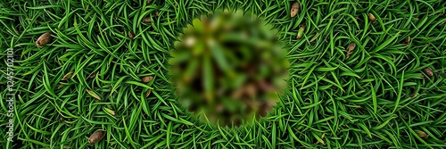Spiral of vibrant green grass with a perfectly circular hole in the center, outdoors, hole, circular