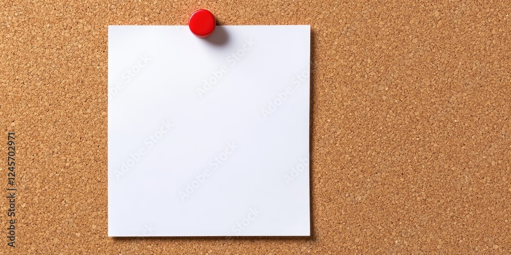 Empty white paper pinned to a cork board framed in wood positioned in the center with a vibrant red push pin creating a minimalistic display. Empty white paper pinned to a cork board framed in wood positioned in the center with a vibrant red push pin creating a minimalistic display.