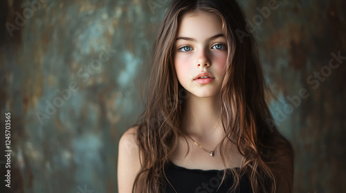 A beautiful young teenage girl poses gracefully for the camera.