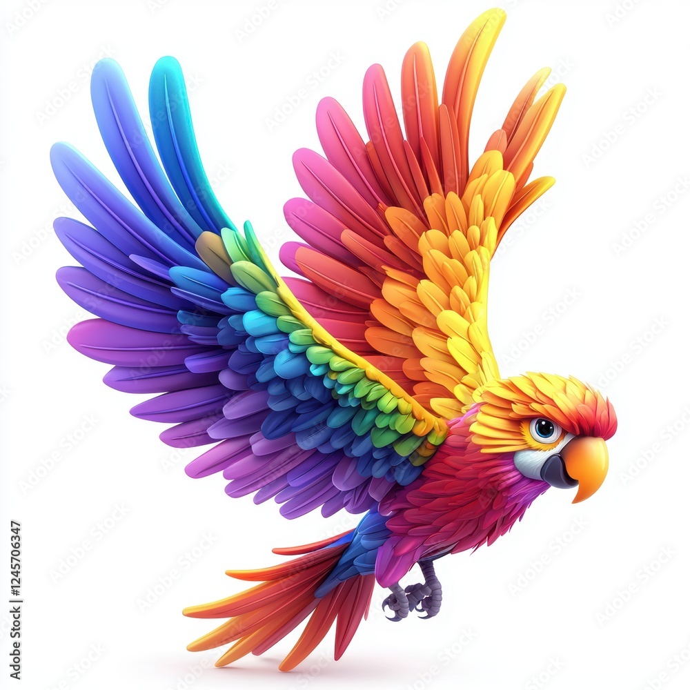 Obraz premium Colorful parrot with spread wings and detailed feathers, isolated on white background