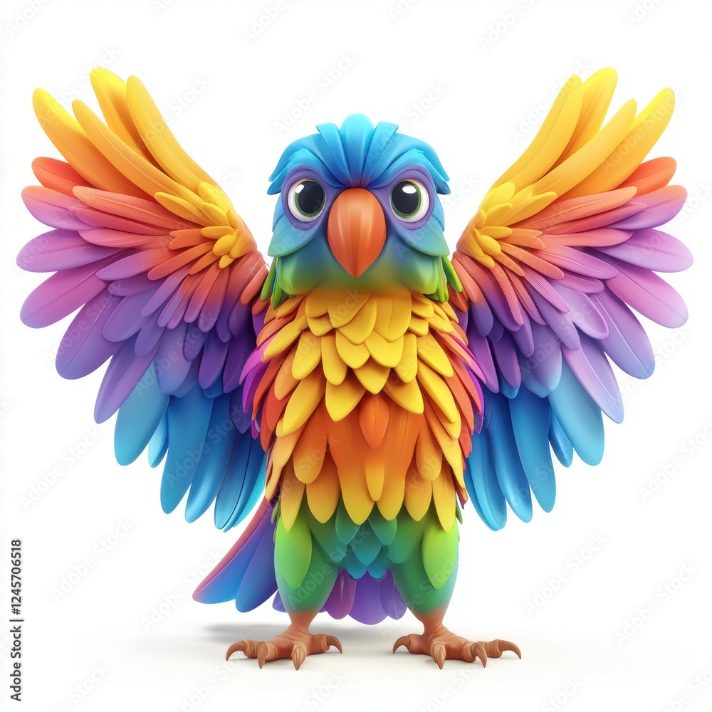 Obraz premium Colorful parrot with spread wings and detailed feathers, isolated on white background