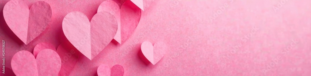 Fototapeta premium Close-up of overlapping pink hearts on a pink paper backdrop , element, abstract