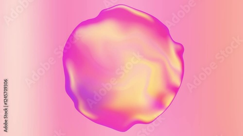 Abstract pink, yellow close up sphere with liquid moving texture, iridescent pink, purple wavy rotation motion bubble background with copy space. Fluid sphere with blurred swirl waves.