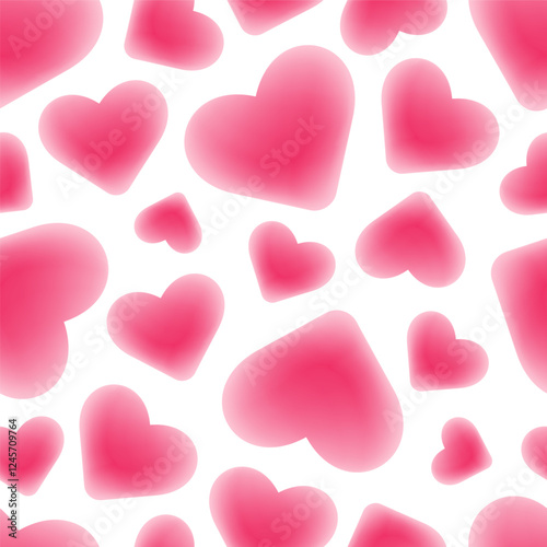 Abstract pattern with blurred hearts. Seamless pattern with red hearts with blur for Valentine's Day. Romantic design for banner, cover, surfaces. Banner with hearts scattered chaotically