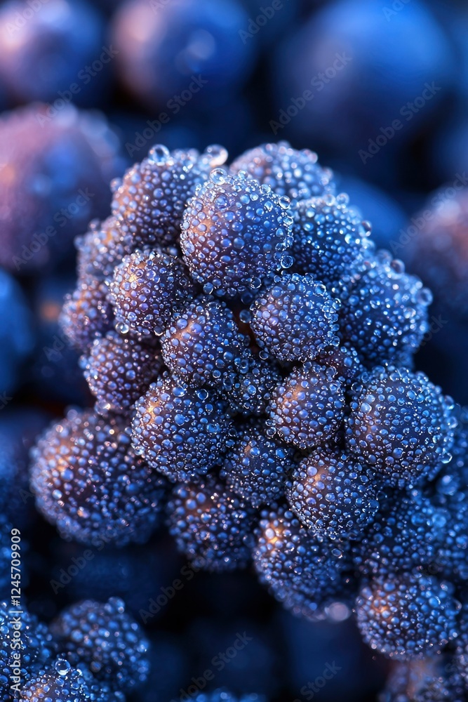 Dew Drops Adorn A Cluster Of Dark Blue Grapes Dew Drops Adorn A Cluster Of Dark Blue Grapes