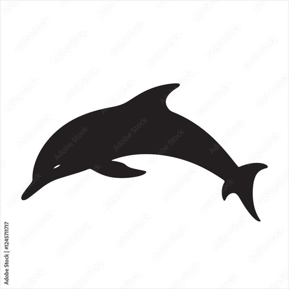 Fototapeta premium Minimalist Black Dolphin Silhouette on White Background