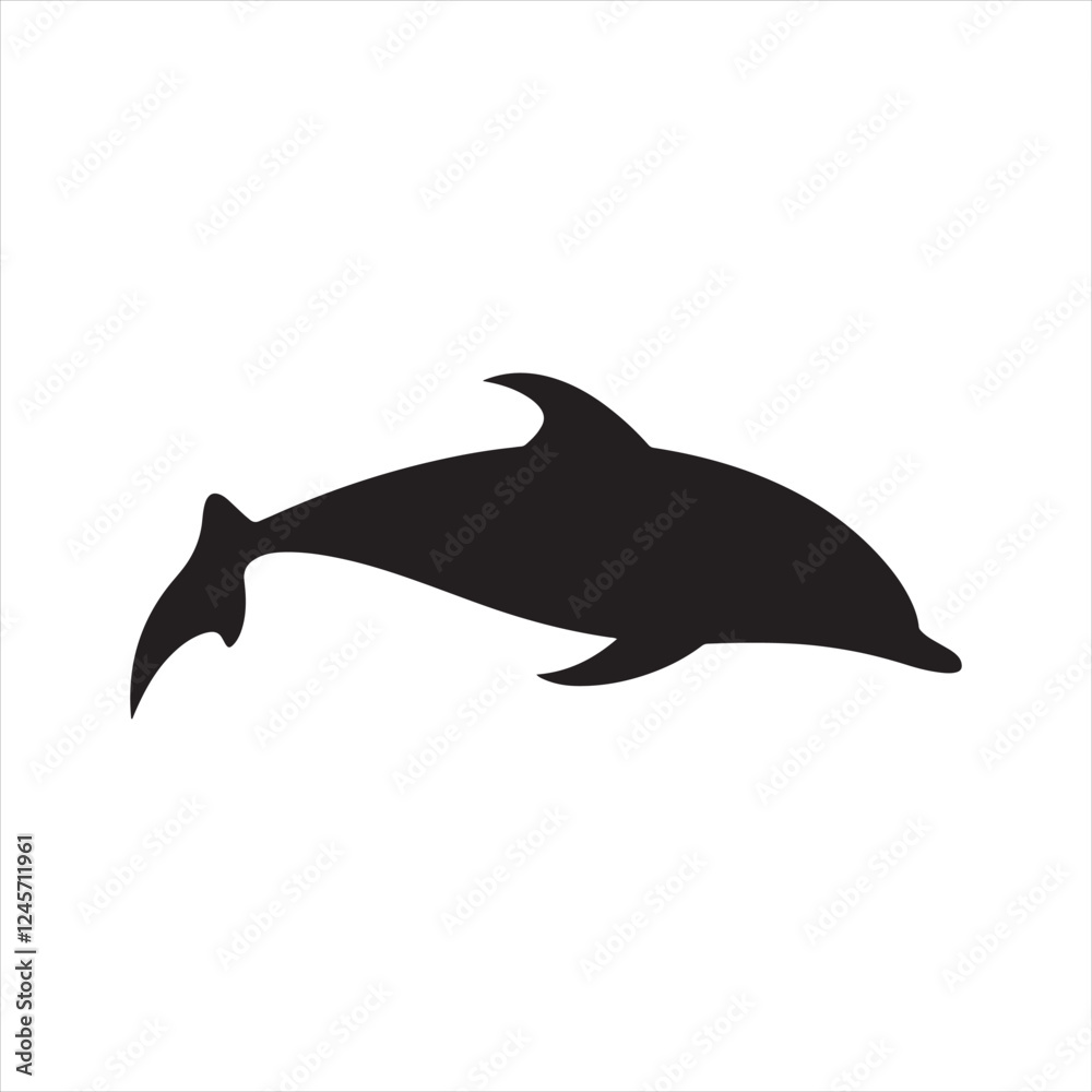 Fototapeta premium Minimalist Black Dolphin Silhouette on White Background