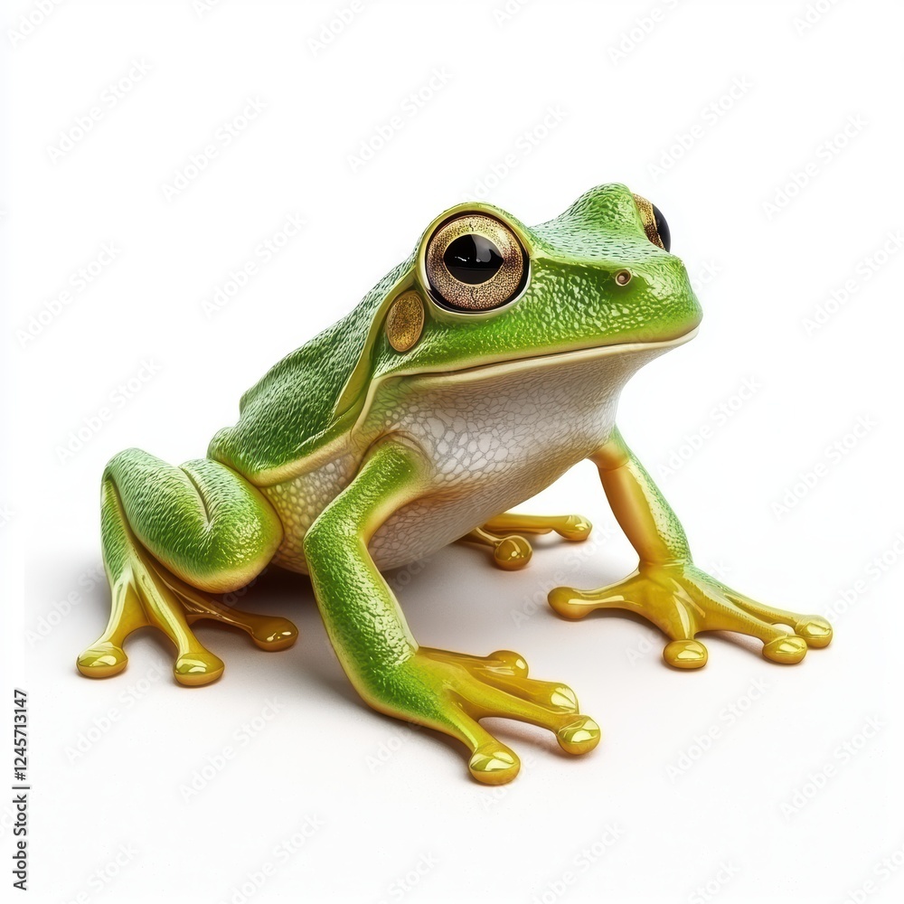 Fototapeta premium Cute tiny frog with bright green skin, isolated on white background