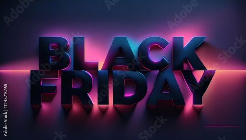 Minimalist Black Friday template, black glass typography, electric blue sale streaks photo