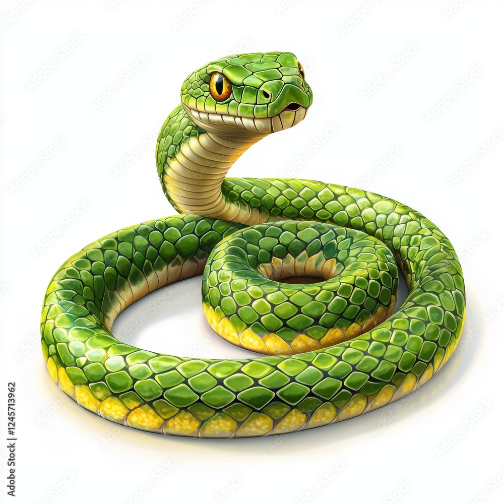 Fototapeta premium coiled snake ready to strike, isolated on white