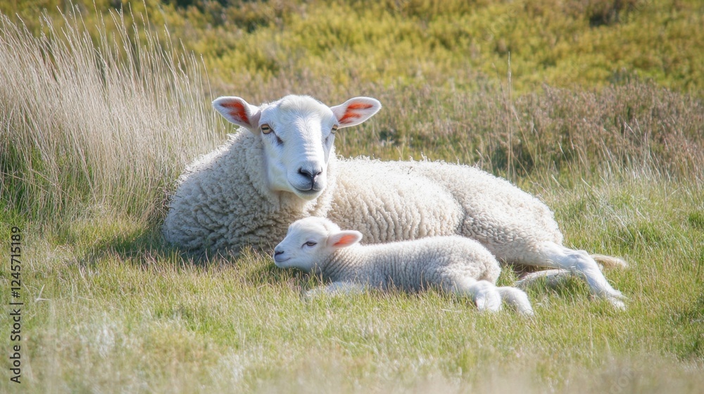 Mother Sheep and Lamb in a Meadow Mother Sheep and Lamb in a Meadow