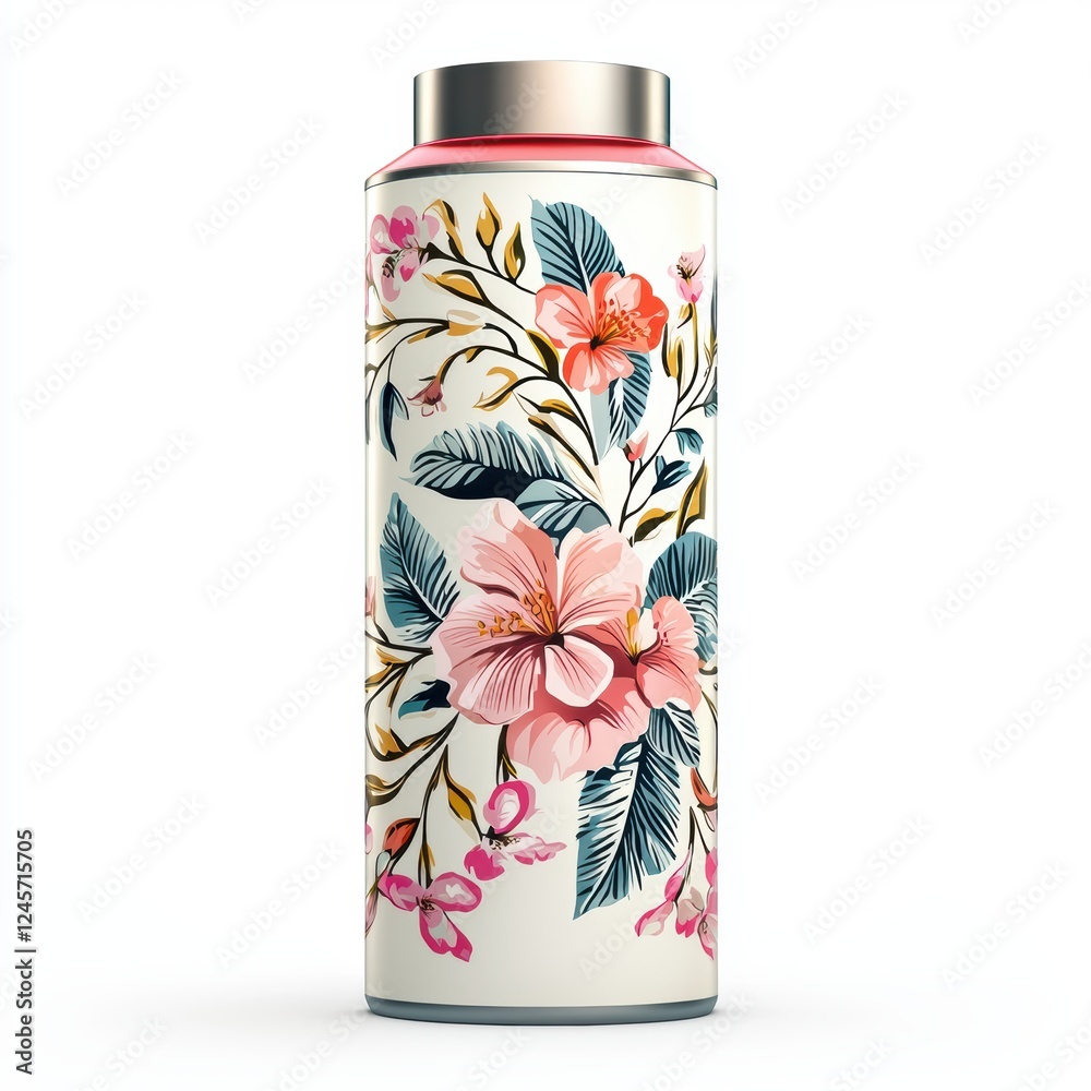 Fototapeta premium dry shampoo spray can with floral fragrance, isolated on white