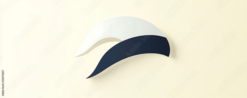 Simple logo with an abstract arc in white and navy on a pale yellow background Simple logo with an abstract arc in white and navy on a pale yellow background
