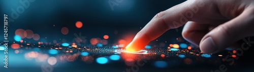 Fingertip touching digital interface.