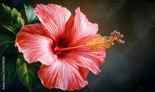 Bold Coral Hibiscus with Hyper-Detailed Bright Light for a Stunning Floral Display