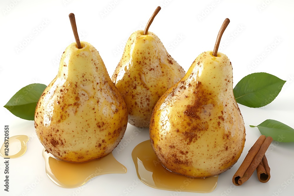 3D Render of Baked Pears with Cinnamon and Honey Drizzle, Isolated on White Background 3D Render of Baked Pears with Cinnamon and Honey Drizzle, Isolated on White Background