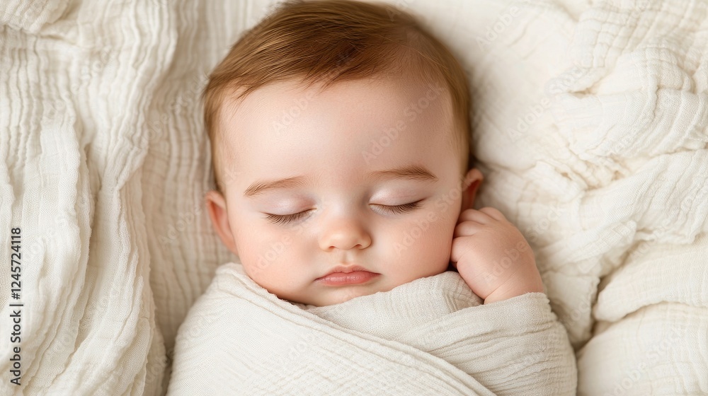 Peaceful baby sleeping soundly wrapped in blanket Peaceful baby sleeping soundly wrapped in blanket