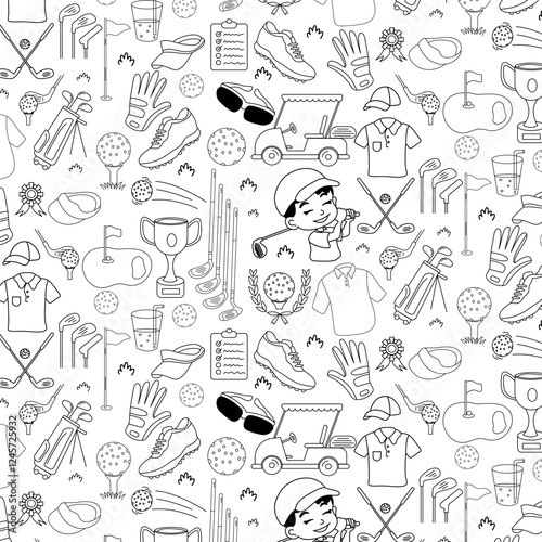 golf doodle element seamless pattern