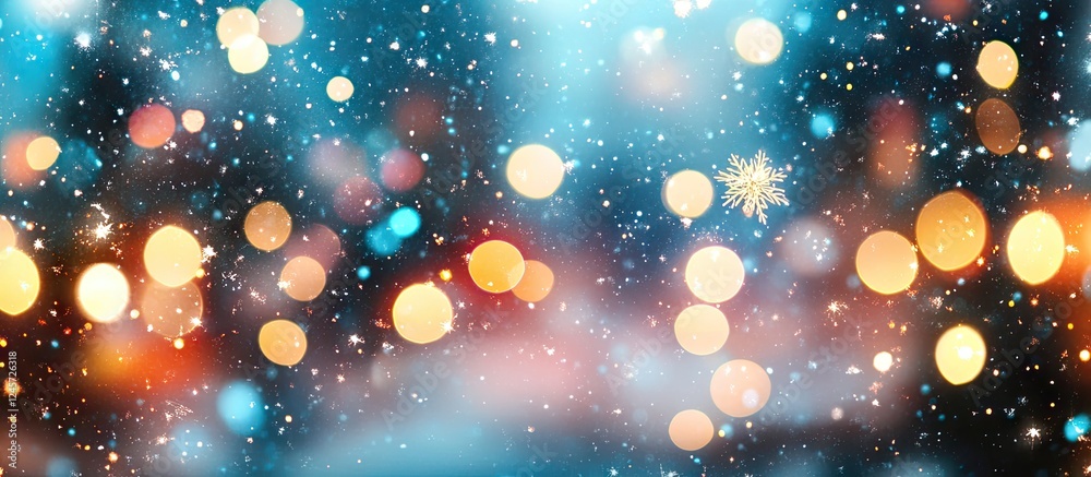 Colorful abstract bokeh lights creating a dreamy atmosphere with hues of blue, orange, and white, set against a soft blurred background.