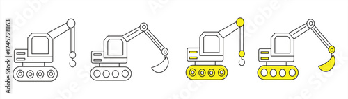 heavy equipment icon, heavy duty machine outline symbol, for construction and mining, vector illustration.