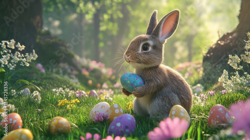 Bright Easter banner with playful bunnies for holiday season