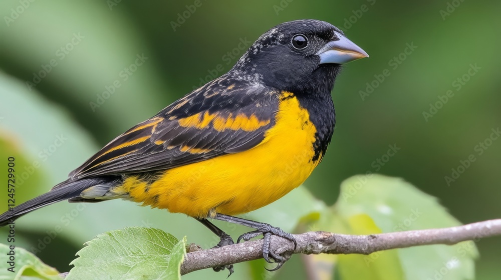 Fototapeta premium Vibrant Yellow and Black Bird on a Branch