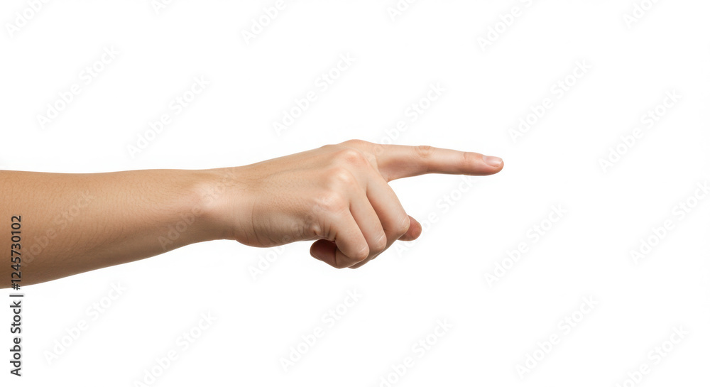 Light-Skinned Hand Extending Index Finger Isolated on White Background Light-Skinned Hand Extending Index Finger Isolated on White Background